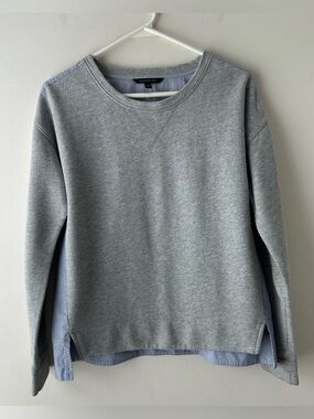 Banana Republic Poplin Back Sweatshirt Sweater Grey Blue White Pinstripe XS